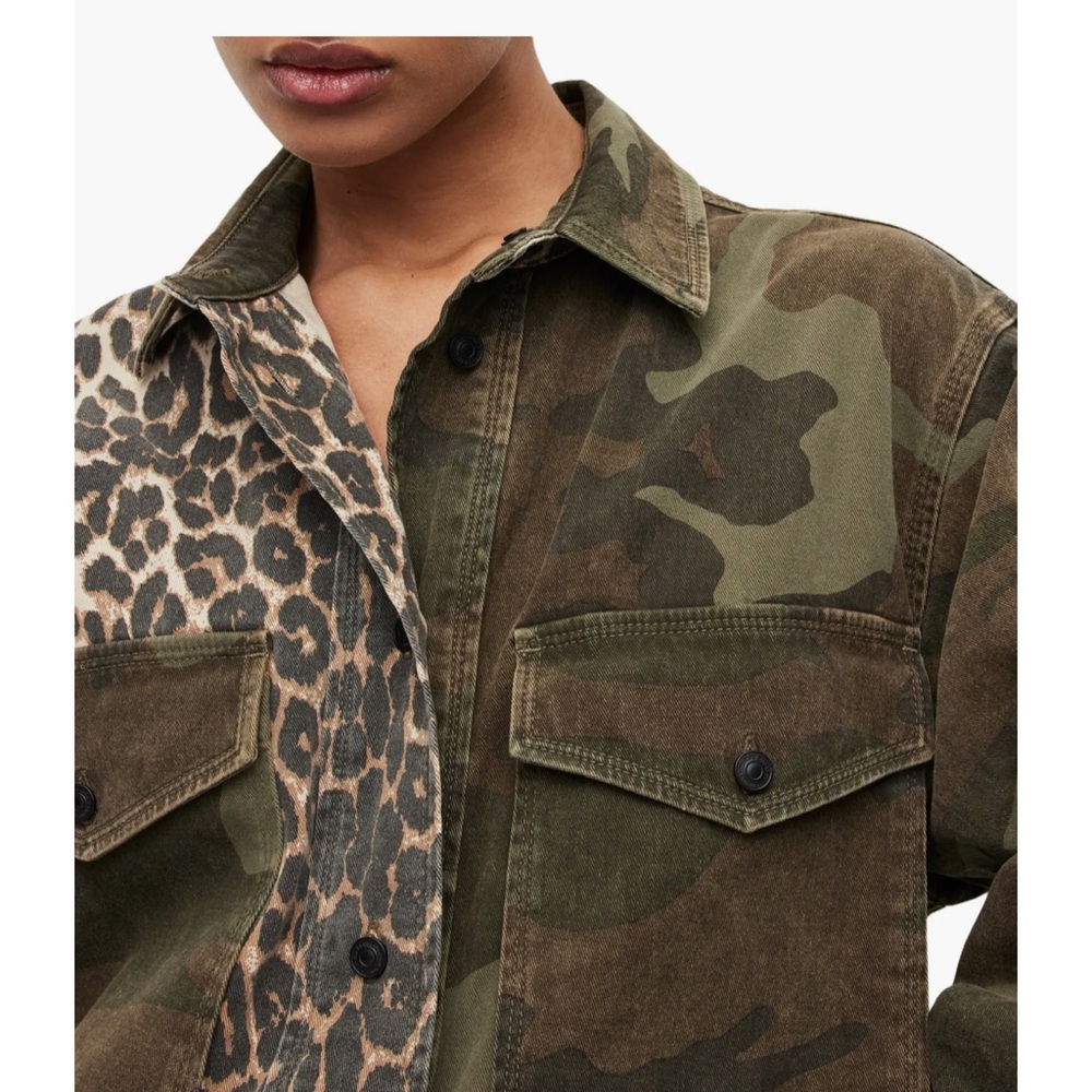 All Saints Lily Camo & Leopard Long Sleeve Shirtdress - Picture 2 of 9